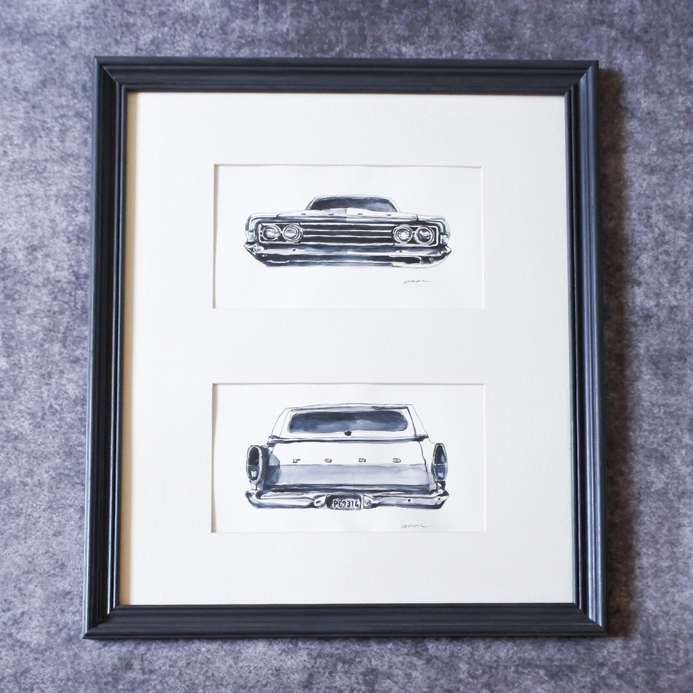 Original Signed Classic Ford Car Framed Painting Man Cave Wall Art